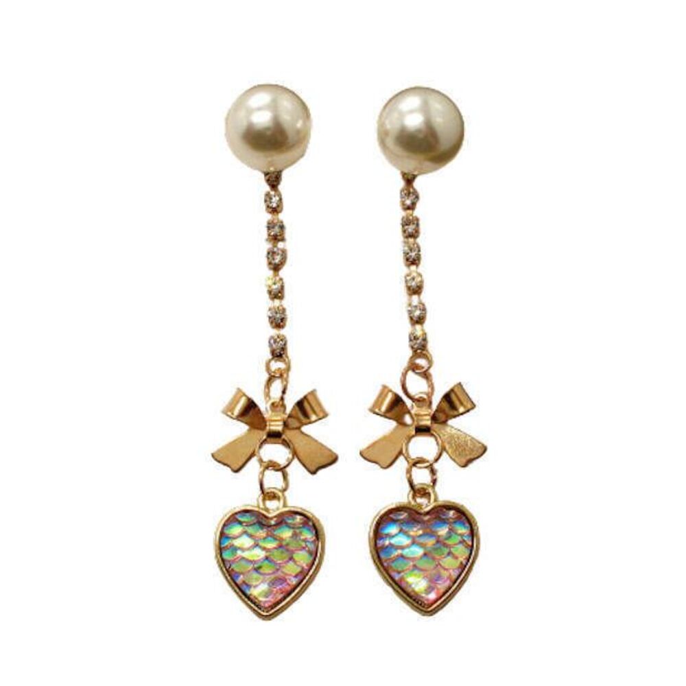 Mermaid Scale Earrings NEW Iridescent Pink White Gold Stud Dangle Coquette Girl
